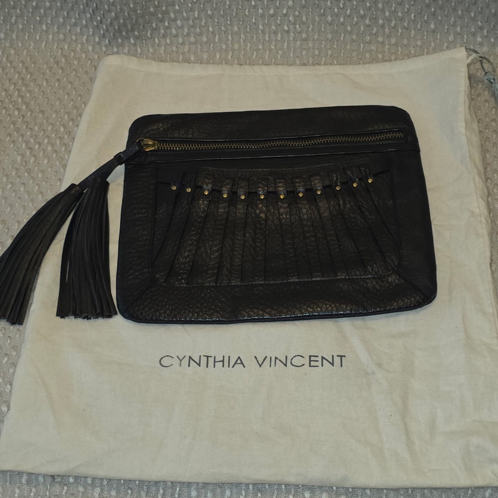 CYNTHIA VINCENT BLACK LEATHER CLUTCH